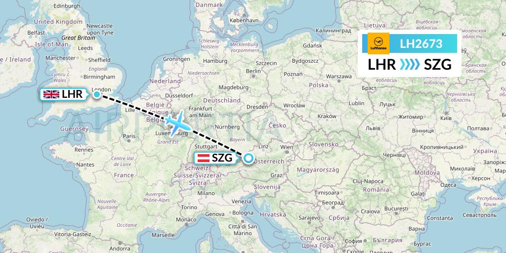 LH2673 Lufthansa Flight Map: London to Salzburg