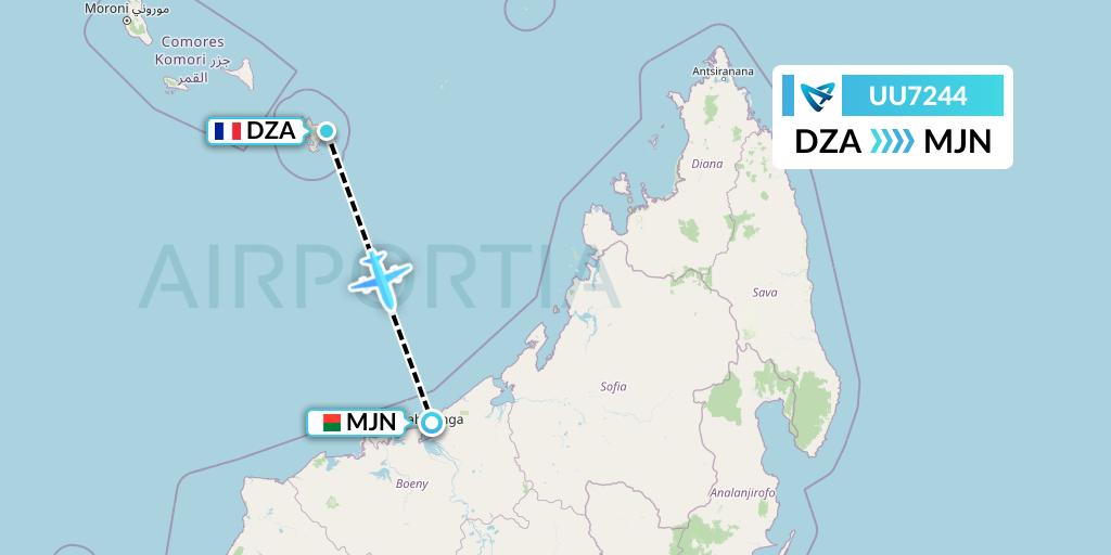 UU7244 Air Austral Flight Map: Dzaoudzi to Madagascar