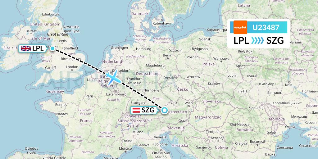 U23487 EasyJet Flight Map: Liverpool to Salzburg