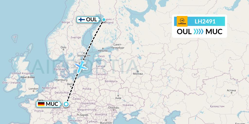 LH2491 Lufthansa Flight Map: Oulu to Munich