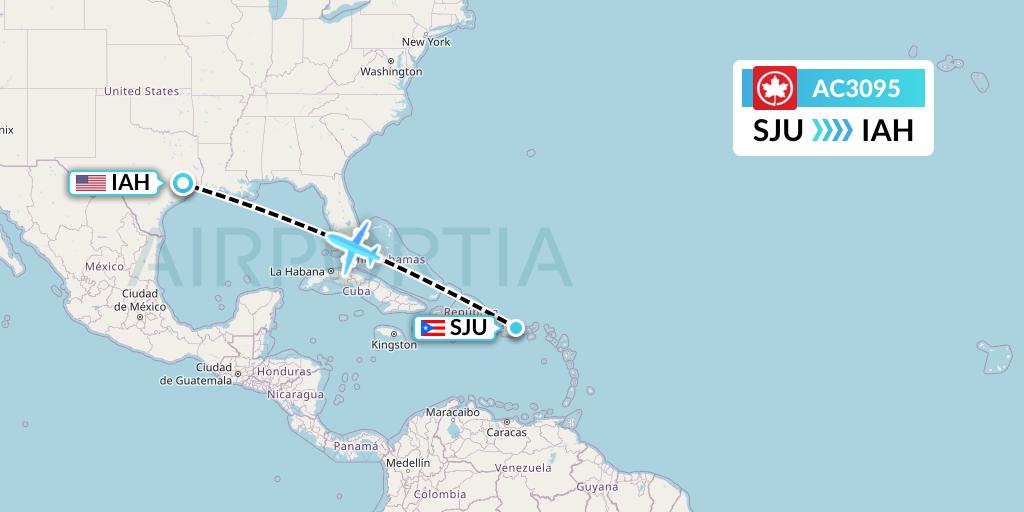 AC3095 Air Canada Flight Map: San Juan to Houston
