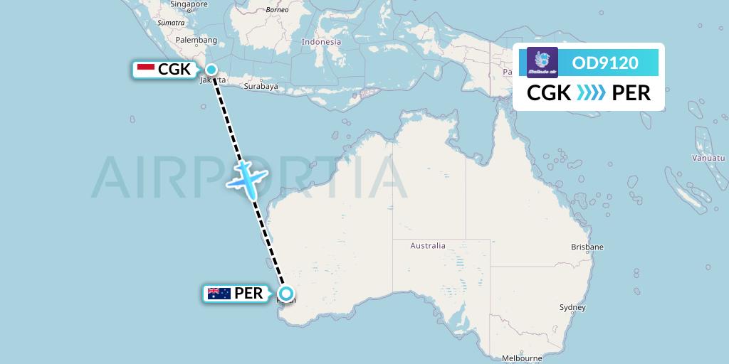 OD9120 Batik Air Malaysia Flight Map: Jakarta to Perth