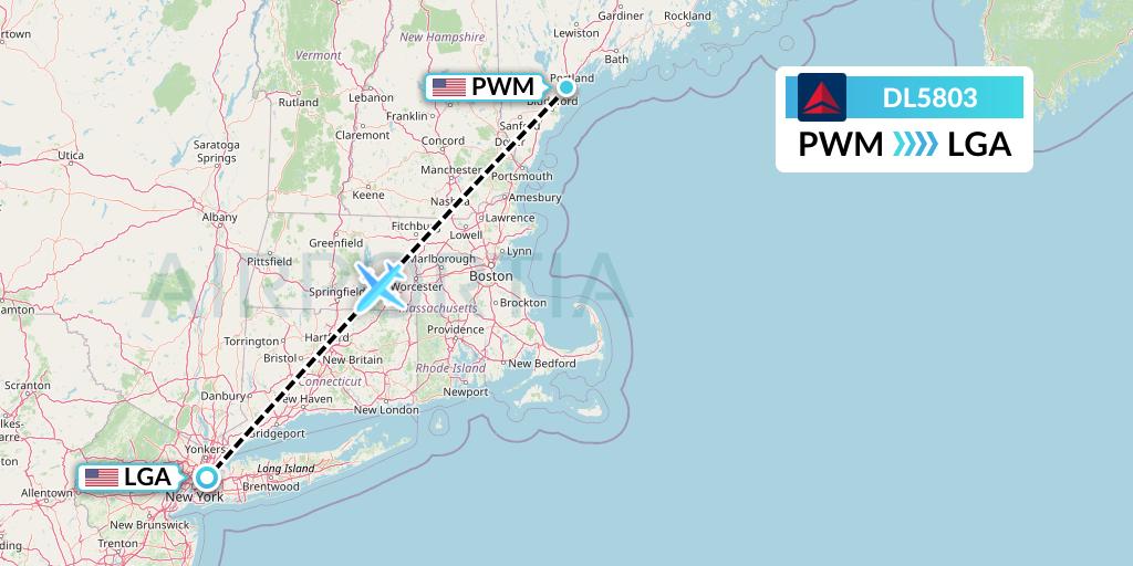 DL5803 Delta Air Lines Flight Map: Portland to New York