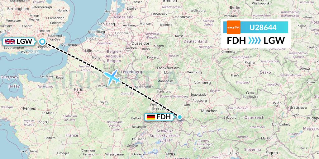 U28644 EasyJet Flight Map: Friedrichshafen to London