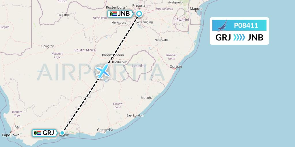 P08411 Proflight Air Services Flight Map: George to Johannesburg
