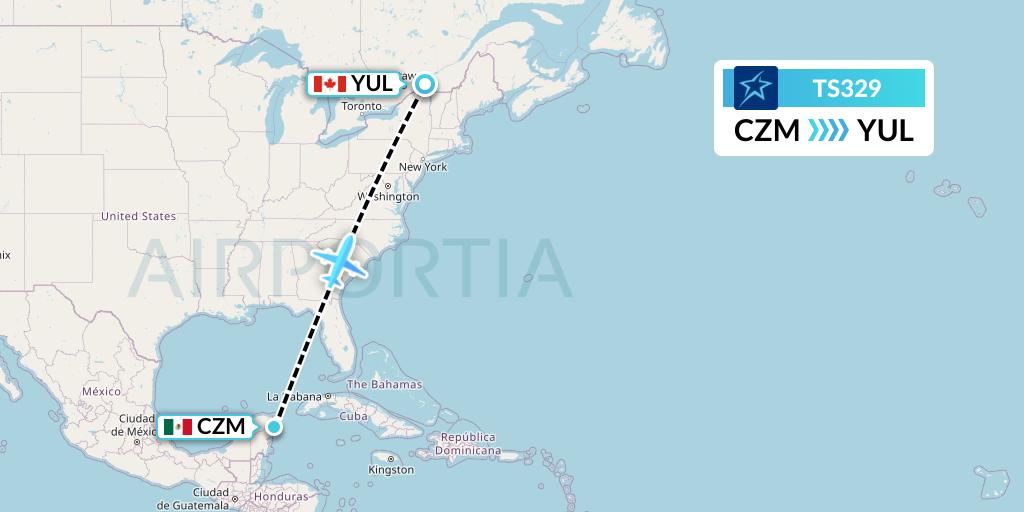 TS329 Air Transat Flight Map: Cozumel to Montreal