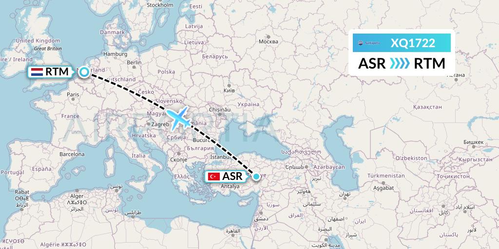 XQ1722 SunExpress Flight Map: Kayseri to Rotterdam