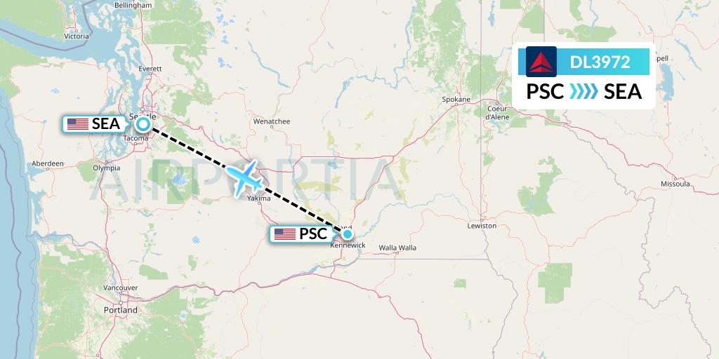 DL3972 Delta Air Lines Flight Map: Pasco to Seattle