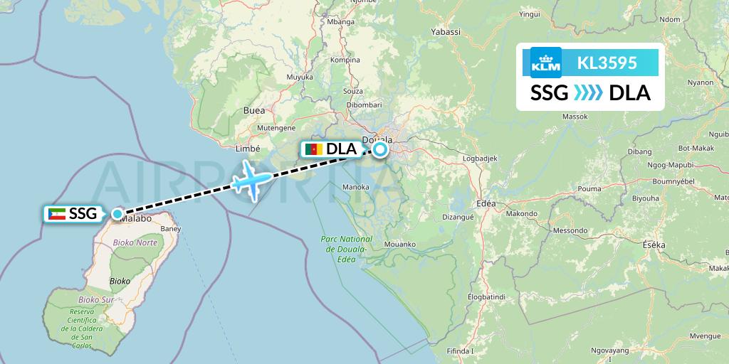 KL3595 KLM Flight Map: Malabo to Douala