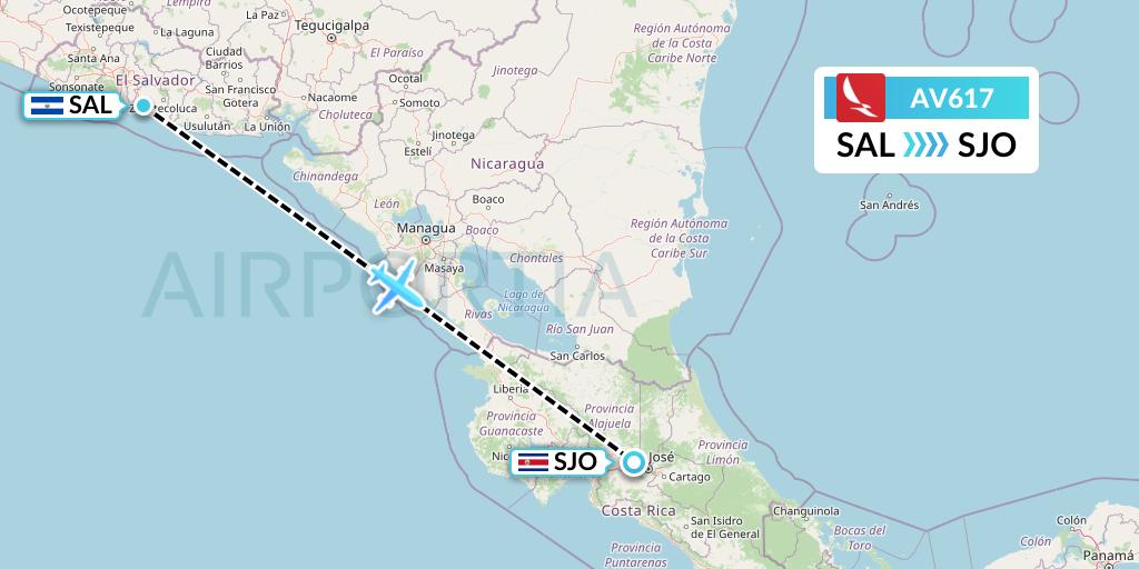 AV617 Avianca Flight Map: San Salvador to San Jose