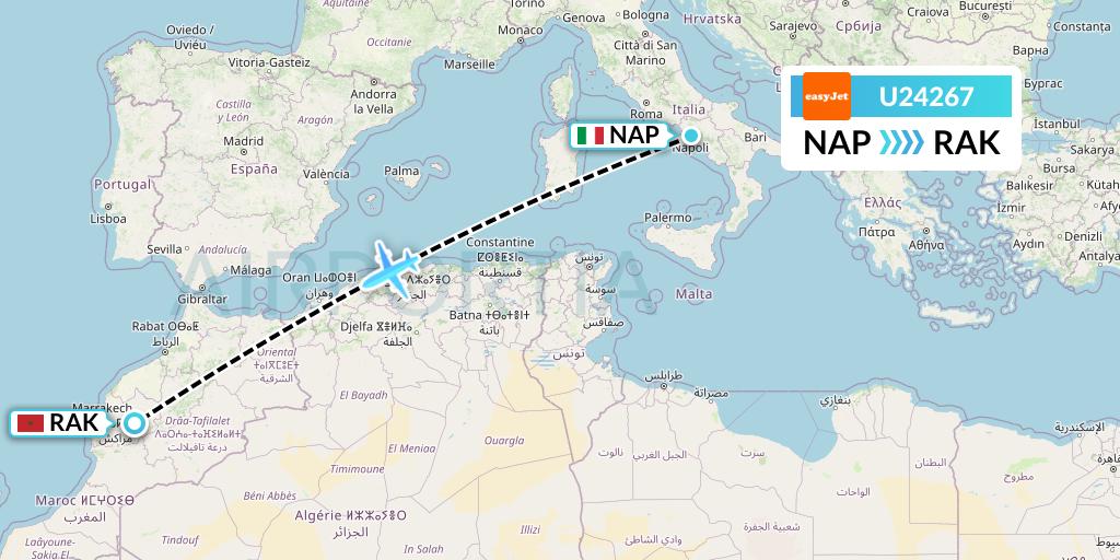 U24267 EasyJet Flight Map: Naples to Marrakesh 