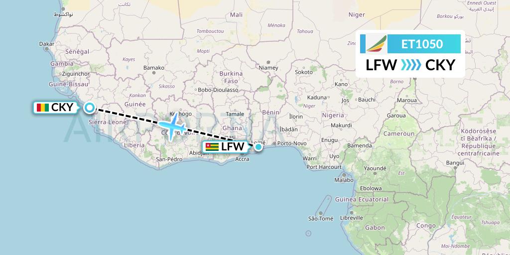 ET1050 Ethiopian Airlines Flight Map: Lome to Conakry
