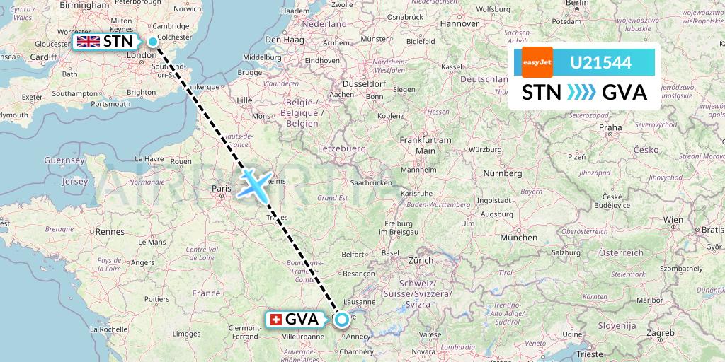 U21544 EasyJet Flight Map: London to Geneva