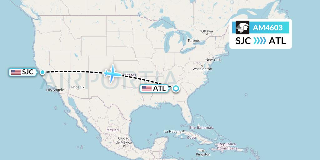 AM4603 Aeromexico Flight Map: San Jose to Atlanta