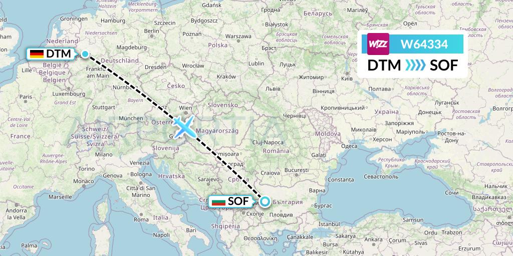 W64334 Wizz Air Flight Map: Dortmund to Sofia