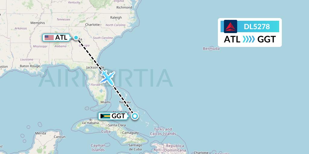 DL5278 Delta Air Lines Flight Map: Atlanta to George Town