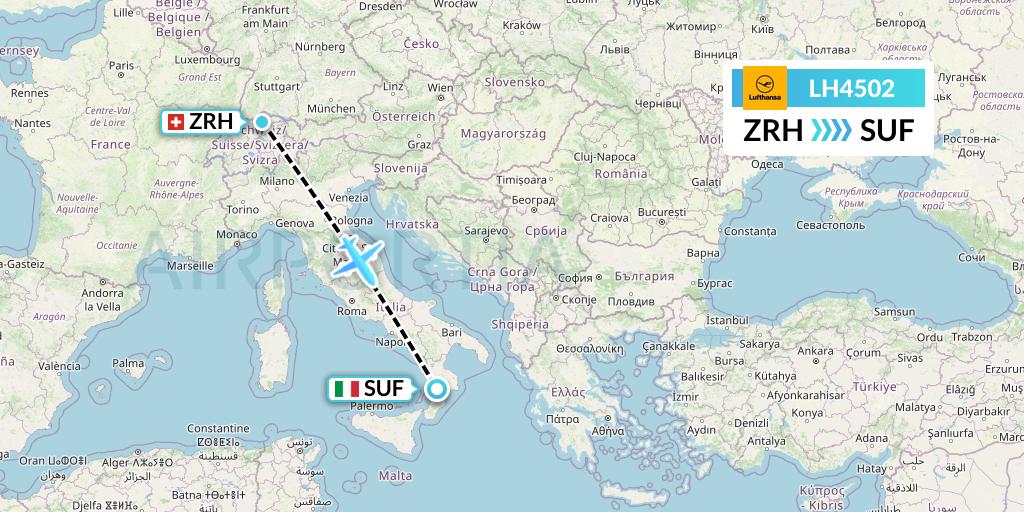 LH4502 Lufthansa Flight Map: Zurich to Lamezia Terme