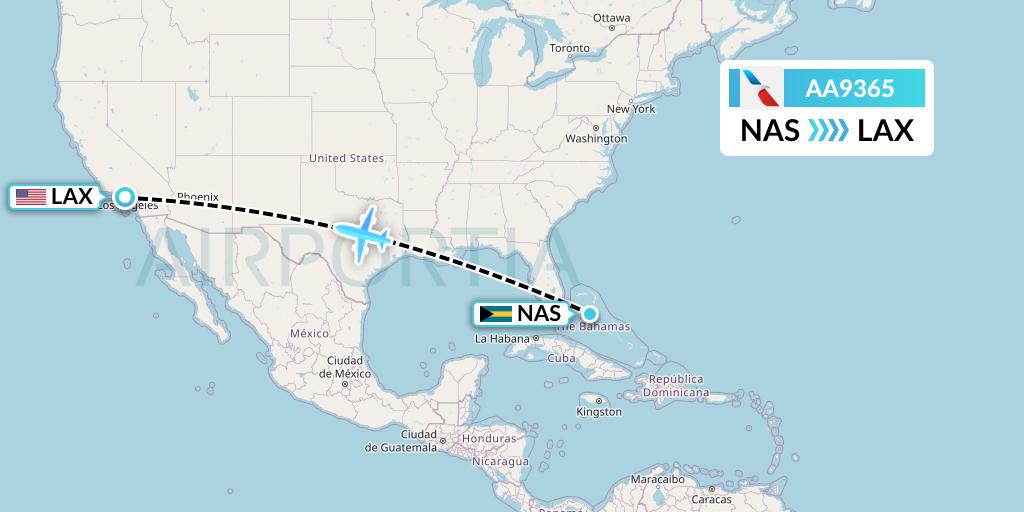 AA9365 American Airlines Flight Map: Nassau to Los Angeles