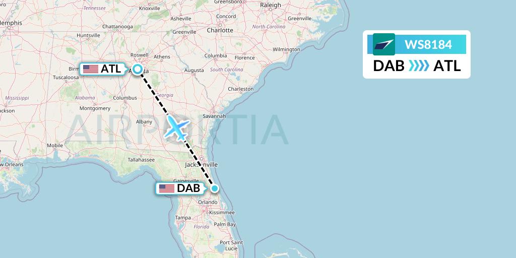 WS8184 WestJet Flight Map: Daytona Beach to Atlanta