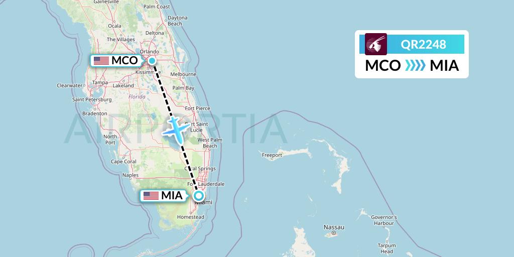 QR2248 Qatar Airways Flight Map: Orlando to Miami