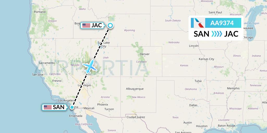 AA9374 American Airlines Flight Map: San Diego to Jackson