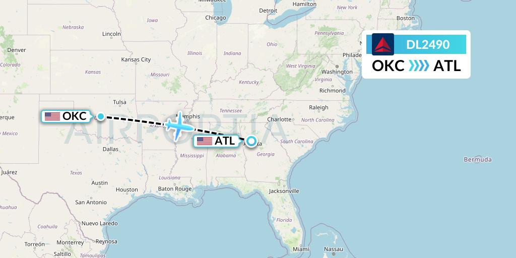 DL2490 Delta Air Lines Flight Map: Oklahoma City to Atlanta