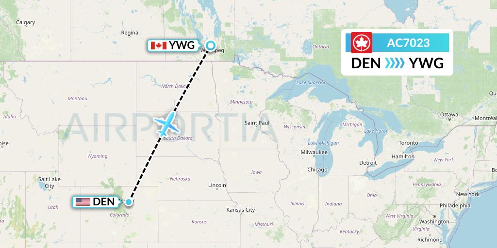 AC7023 Air Canada Flight Map: Denver to Winnipeg