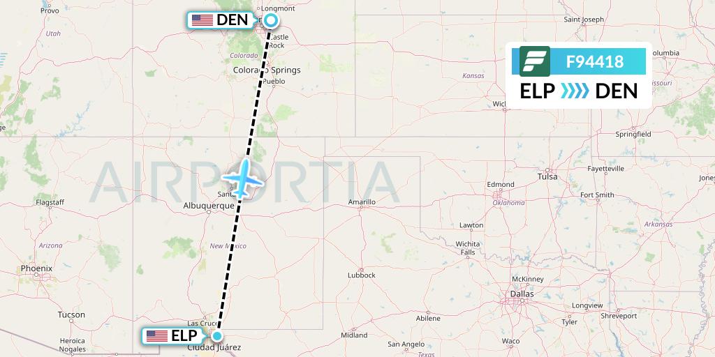 F94418 Frontier Airlines Flight Map: El Paso to Denver