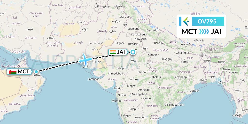 OV795 SalamAir Flight Map: Muscat to Jaipur