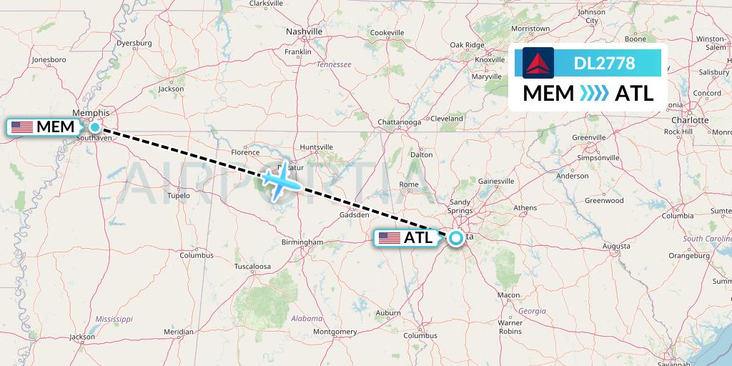DL2778 Delta Air Lines Flight Map: Memphis to Atlanta