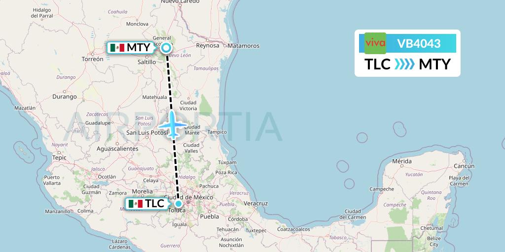 VB4043 VivaAerobus Flight Map: Mexico City to Monterrey