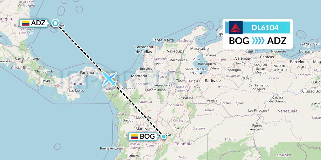 DL6104 Delta Air Lines Flight Map: Bogota to San Andres Island