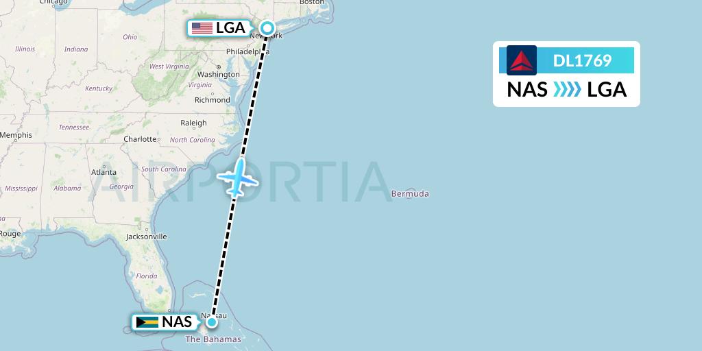 DL1769 Delta Air Lines Flight Map: Nassau to New York
