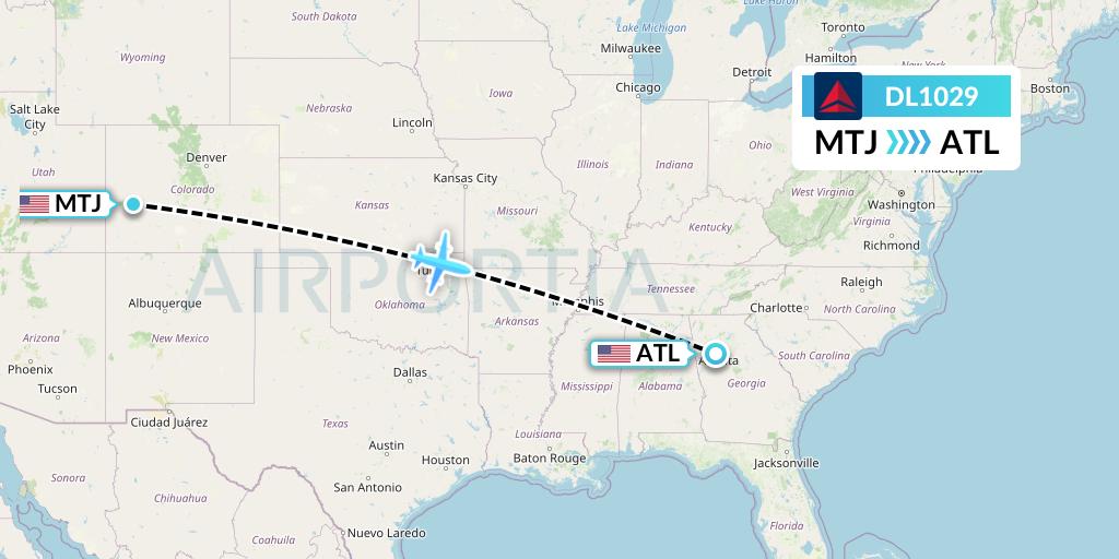 DL1029 Delta Air Lines Flight Map: Montrose to Atlanta