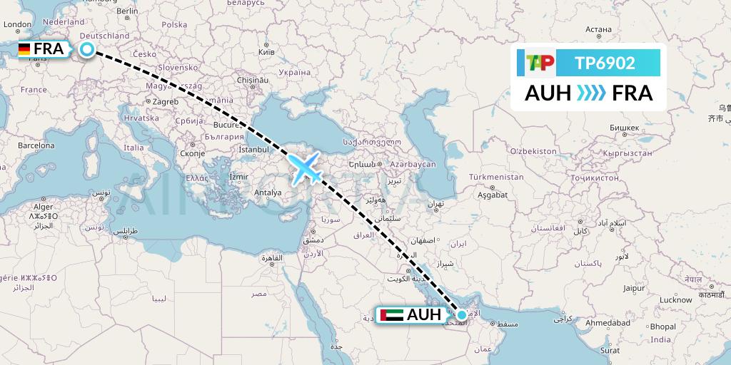 TP6902 TAP Portugal Flight Map: Abu Dhabi to Frankfurt