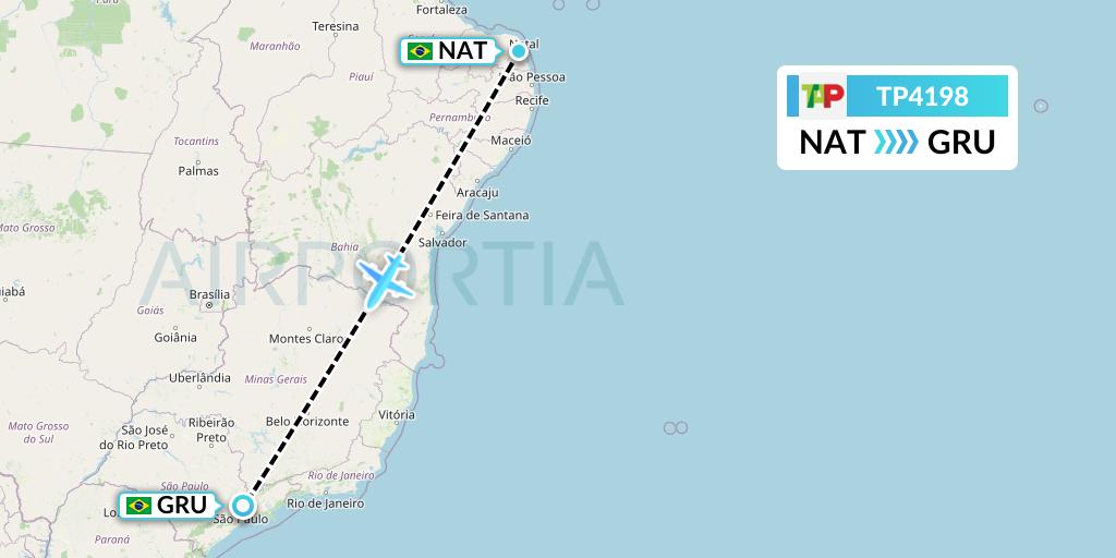TP4198 TAP Portugal Flight Map: Natal to Sao Paulo