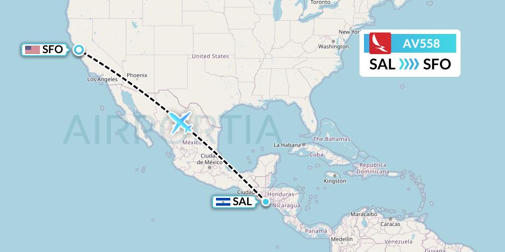 AV558 Avianca Flight Map: San Salvador to San Francisco