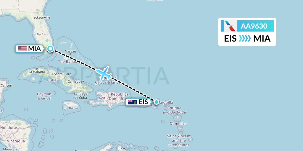 AA9630 American Airlines Flight Map: Beef Island to Miami