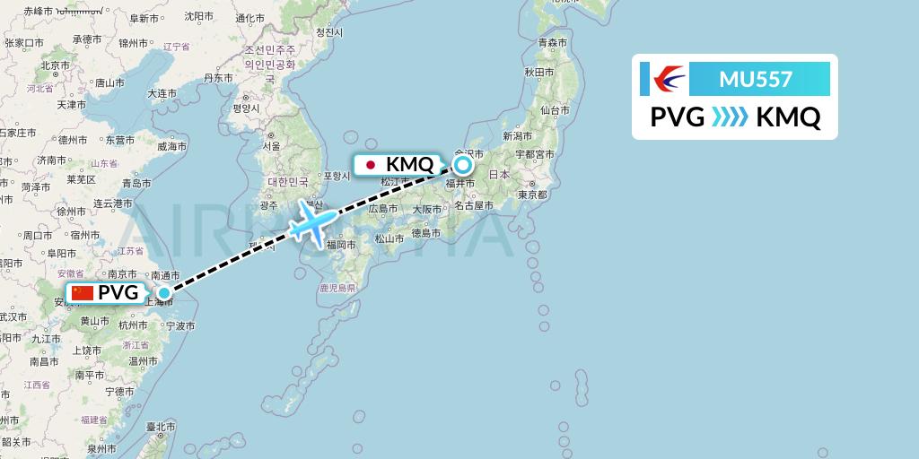 MU557 China Eastern Airlines Flight Map: Shanghai to Komatsu