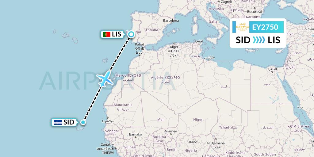 EY2750 Etihad Airways Flight Map: Espargos to Lisbon