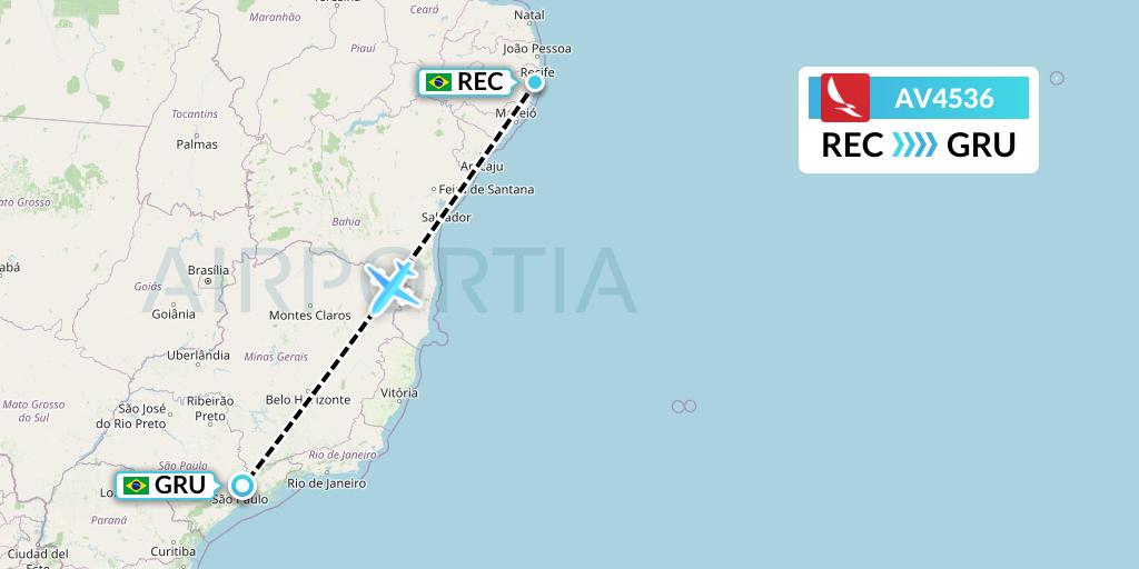 AV4536 Avianca Flight Map: Recife to Sao Paulo