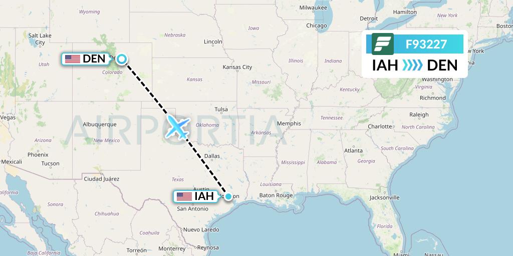 F93227 Frontier Airlines Flight Map: Houston to Denver