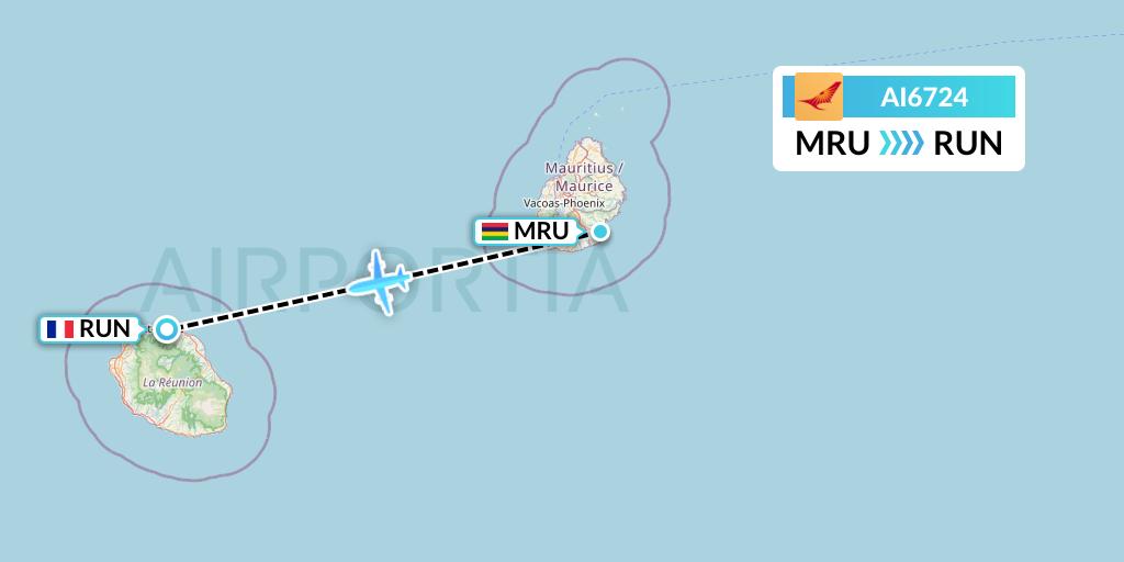 AI6724 Air India Flight Map: Port Louis to Saint-Denis