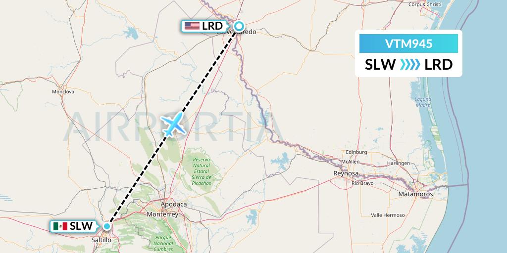 VTM945 Aeronaves TSM Flight Map: Saltillo to Laredo