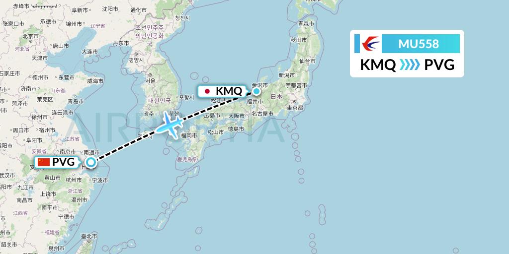 MU558 China Eastern Airlines Flight Map: Komatsu to Shanghai