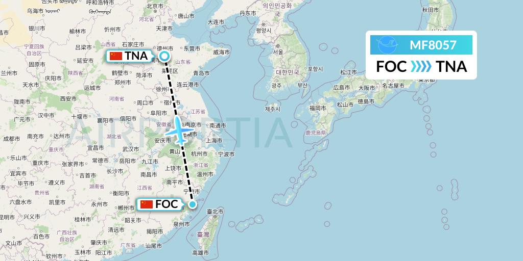 MF8057 Xiamen Airlines Flight Map: Fuzhou to Jinan
