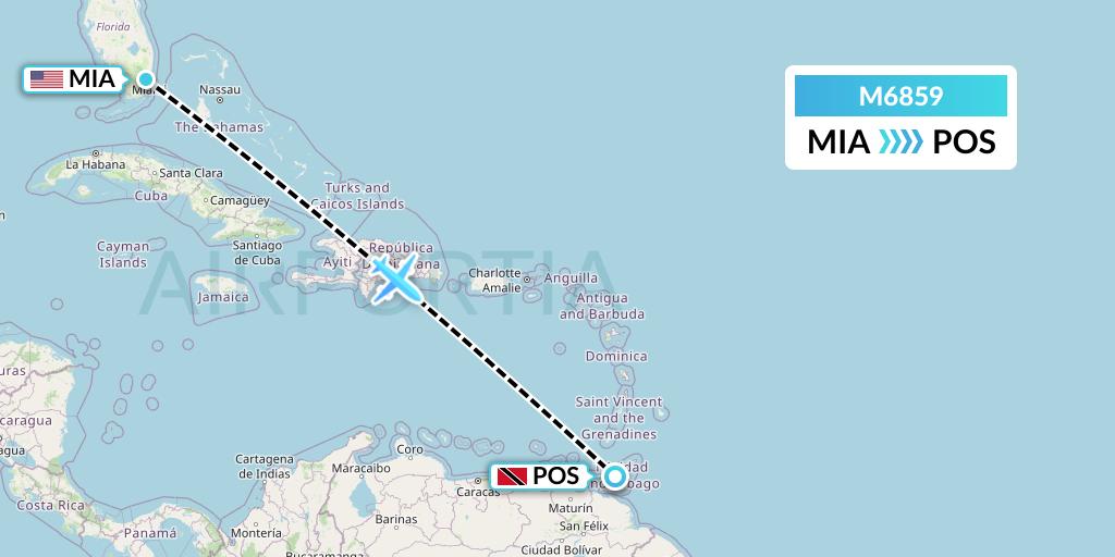 M6859 Amerijet International Flight Map: Miami to Port of Spain