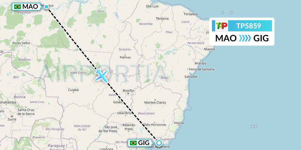 TP5859 TAP Portugal Flight Map: Manaus to Rio de Janeiro