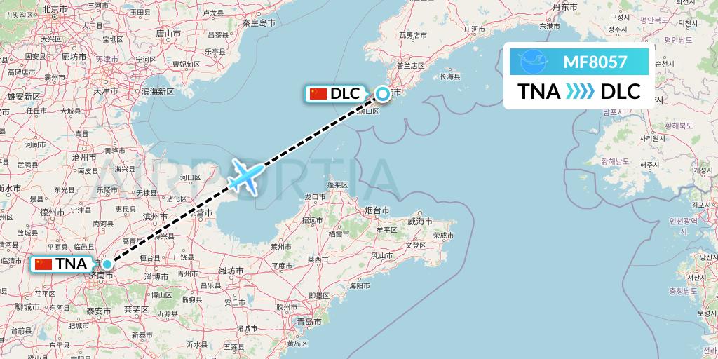 MF8057 Xiamen Airlines Flight Map: Jinan to Dalian