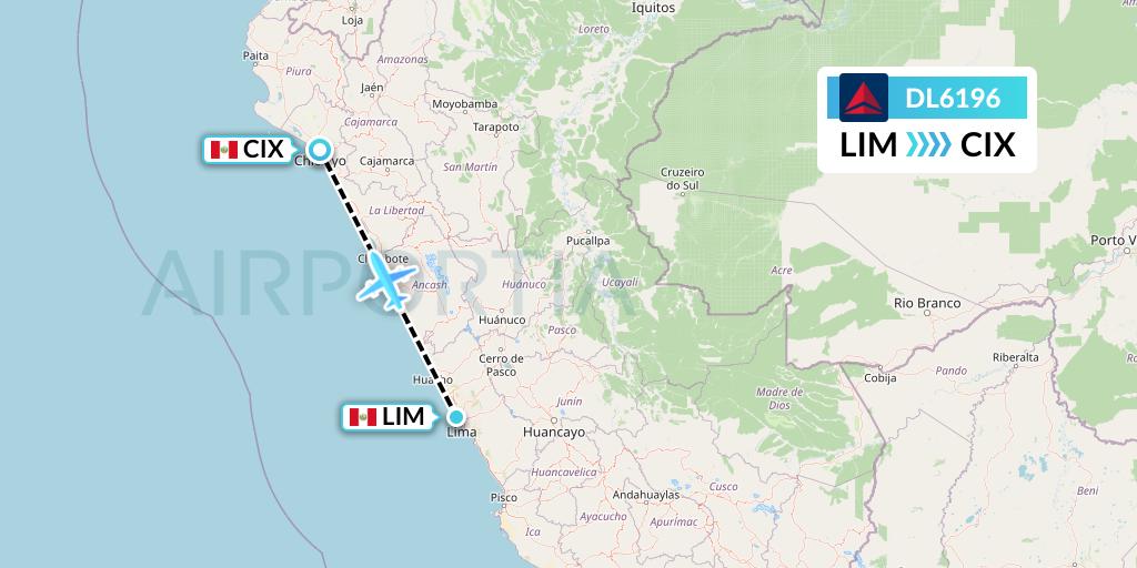 DL6196 Delta Air Lines Flight Map: Lima to Chiclayo